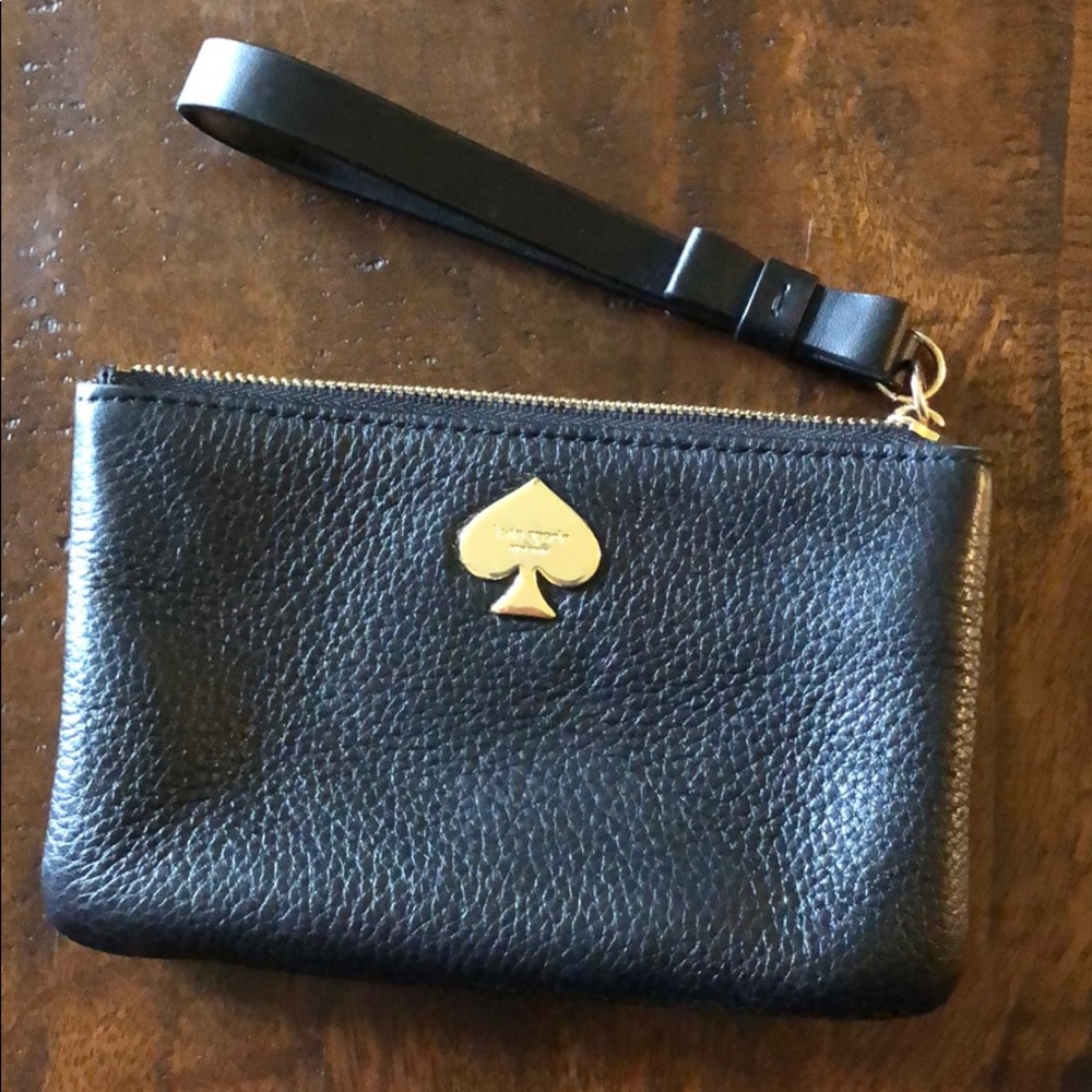 Kate Spade Black Leather Wristlet with Gold Hardware
